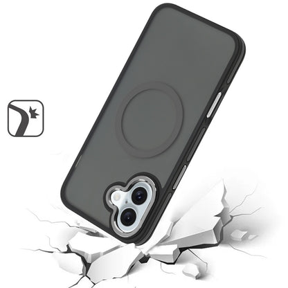 For Apple iPhone 17E /16E Frosted Translucent Back Hybrid Case with Magnetic Circle; MagSafe Compatible, Military Grade Shockproof, Slim Design Case Cover Black