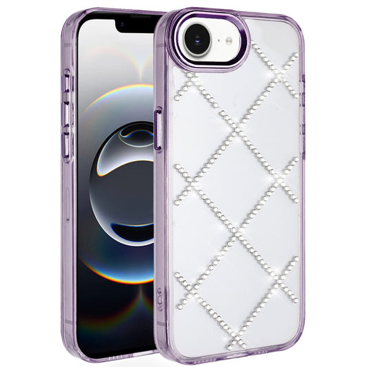 For Apple iPhone 16e Gem Glitter Diamond Bling Clear Hybrid TPU Cover, Colorful Shockproof Protective Back, Slim Fit for Women Girls Case Cover