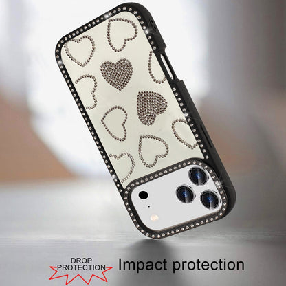 For Apple iPhone 17 Pro Max (6.9") Spread Love Glitter Shimmer Bling Diamond Edge Hybrid Drop Protection Shockproof Design Case Cover Beige