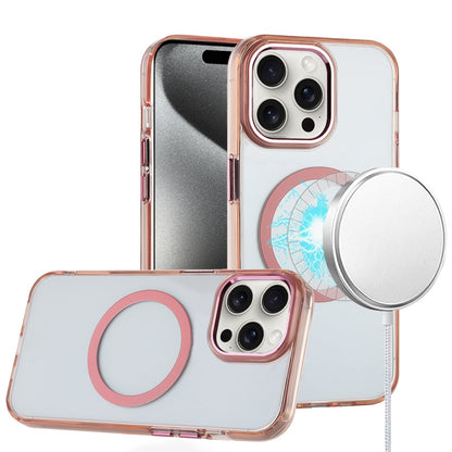 For Apple iPhone 12 Pro Max Transparent Back Hybrid Case - Magnetic Circle, Color Frame, Metal Buttons, MagSafe Compatible Case Cover