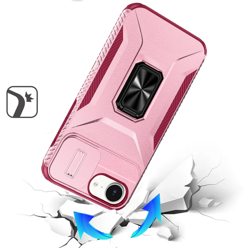 For Apple iPhone 17E /16E Case, Camera Cover with Magnetic Rotation Ring Stand, Military Grade Hybrid Hard TPU Shockproof Case Cover