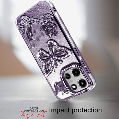 For Motorola Moto G Power 5G (2025) Luxury Butterfly Sparkle Glitter Diamond Crystal Rhinestone Shimmer Bling Plating Thick TPU Hard PC Case Cover