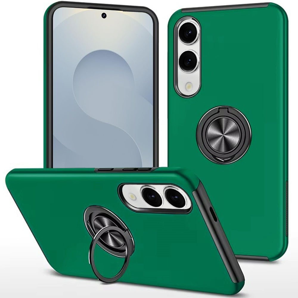 For Samsung Galaxy S25 EDGE Hybrid 360 Degree Rotatable Metal Invisible Ring Stand Holder Slim Fit Magnetic Car Mount Shockproof Case Cover Green