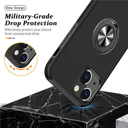 For Samsung Galaxy A03S Military Grade Hybrid Case with Flat Metal Ring 360° Rotation Kickstand, Slim Fit Back Hard PC Case Cover Black