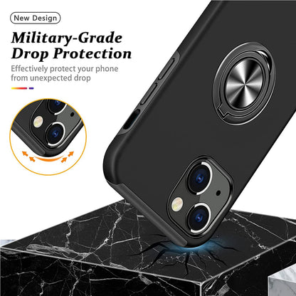 For Samsung Galaxy S26 Military Grade Hybrid Case with Flat Metal Ring 360° Rotation Kickstand, Slim Fit Back Hard PC Case Cover Black
