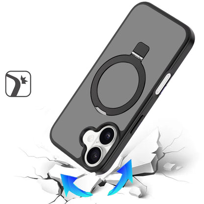 For Apple iPhone 17 (6.3") Magnetic Circle Back with Ring Stand Full Rotation Matte Hybrid Shockproof Case Cover