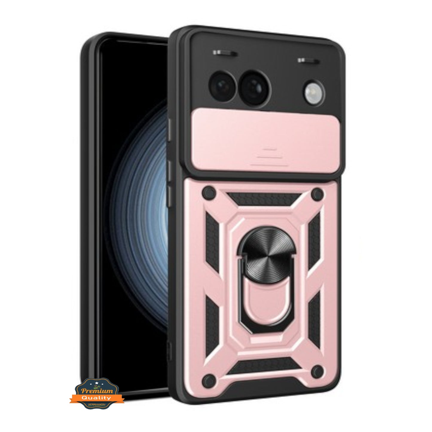 For Google Pixel 9A Hybrid Shockproof, Built-in Sliding Camera Lens Protection with Magnetic Finger Ring Stand Holder Case Cover
