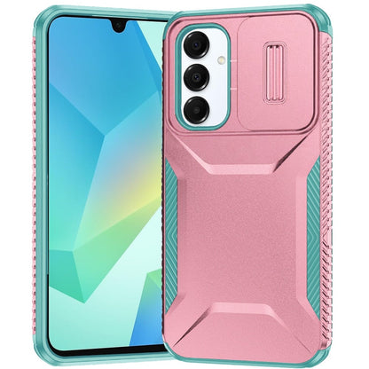 For Samsung Galaxy A16 5G Slim Fit Shockproof Hybrid with Slide Camera Window Covering, Rugged Tpu Silicone Hard PC Bumper Case Cover Pink-Teal