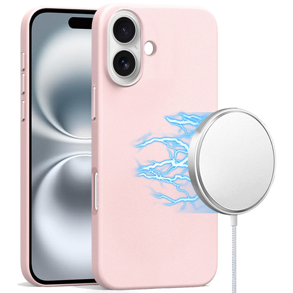 For Apple iPhone 16 Pro (6.3") PU Leather with inner Magnetic Circle Compatible with MagSafe, Rubber TPU Colored Metal Buttons Case Cover