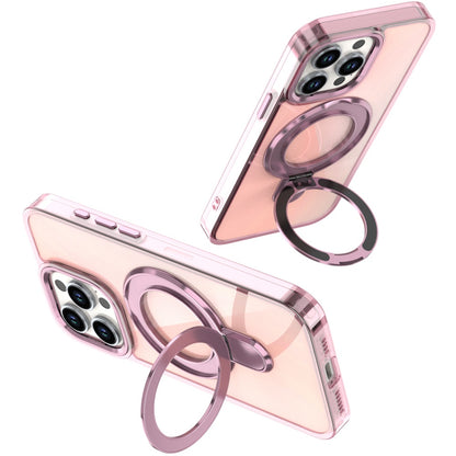 For Samsung Galaxy A37 Chrome Hybrid with Rotating Magnetic Circle Ring Stand, Slim Shockproof Hybrid Case Cover
