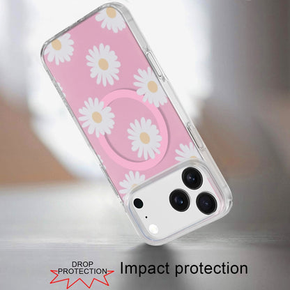 For Apple iPhone 17 Pro Max Stylish Pattern Fashion IMD Printed Design TPU Double Layer Slim Shockproof with Magnetic Back Case Cover Daisy Aster Flower