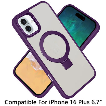 For Apple iPhone 16 Plus (6.7") Magnetic Metal Matte Built-in Compatible with MagSafe Stand Hybrid Shock Armor TPU Case Cover Purple