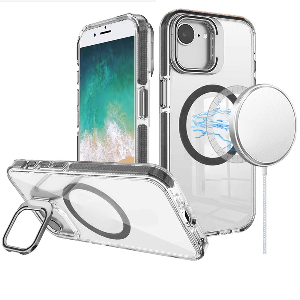 Built-in Camera Kick-Stand, Compatible with MagSafe, Transparent Colorful Edged Tough Hybrid TPU