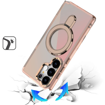 For Samsung Galaxy S26 Ultra Chrome Hybrid with Rotating Magnetic Circle Ring Stand, Slim Shockproof Hybrid Case Cover