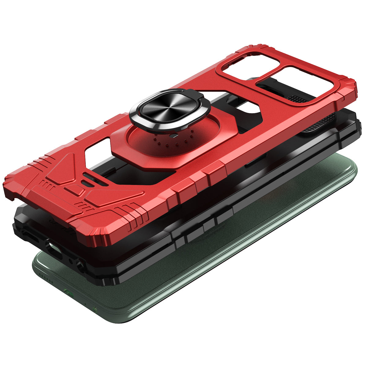 For Samsung Galaxy S25 EDGE Hybrid Dual Layer with 360° Rotate Magnetic Ring Stand Holder Kickstand TPU Rugged PC Shockproof Case Cover Red