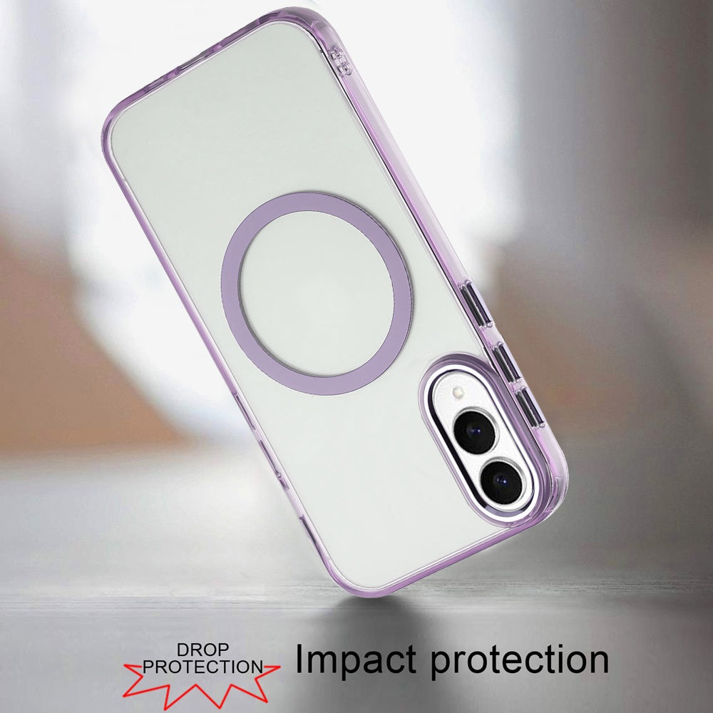 For Samsung Galaxy A17 5G Transparent Back Hybrid Case - Magnetic Circle, Color Frame, Metal Buttons, MagSafe Compatible Case Cover