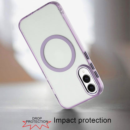 For Samsung Galaxy A17 5G Transparent Back Hybrid Case - Magnetic Circle, Color Frame, Metal Buttons, MagSafe Compatible Case Cover