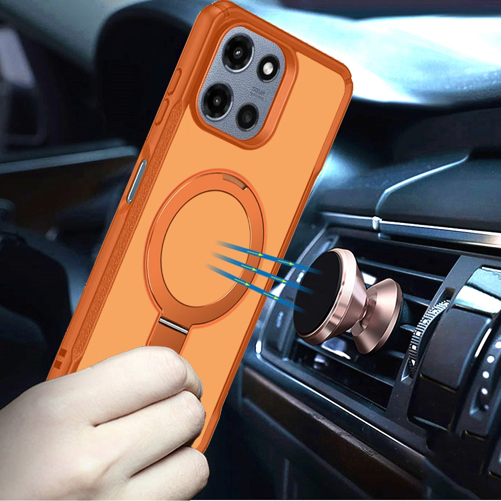 For Motorola Moto G Play 5G 2026 Matte Finish Magnetic Ring Hybrid Protective Invisible Kickstand Magsafe Compatible Case Cover Cosmic Orange