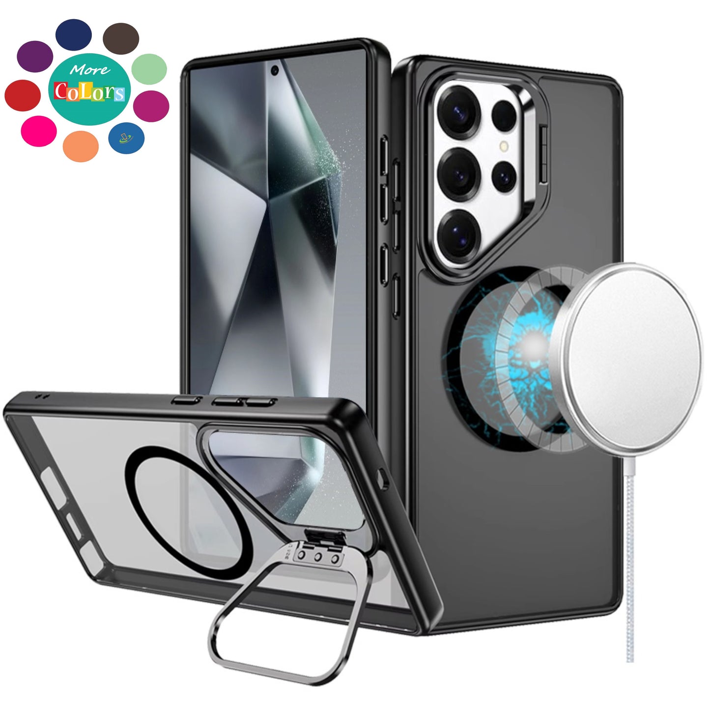 For Apple iPhone 17 Pro (6.3") Heavy Duty Metallic Hybrid Tough TPU with Camera Ring Stand, MagSafe Compatible, Rugged Drop Protection Case Cover