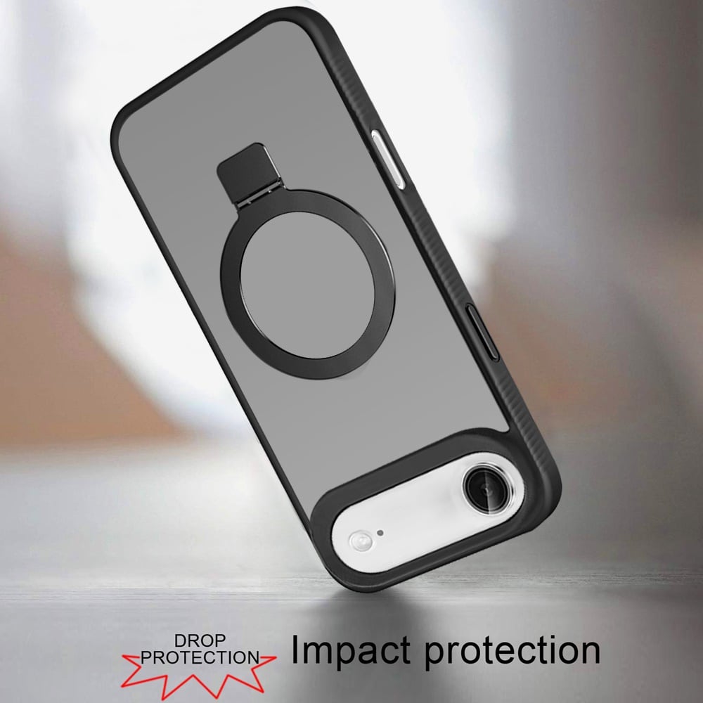 For Apple iPhone 17 Air (6.6") Magnetic Circle Kickstand with MagSafe Compatibility, Matte Skin, Rugged Bumper, and Ring Holder Case Cover Black