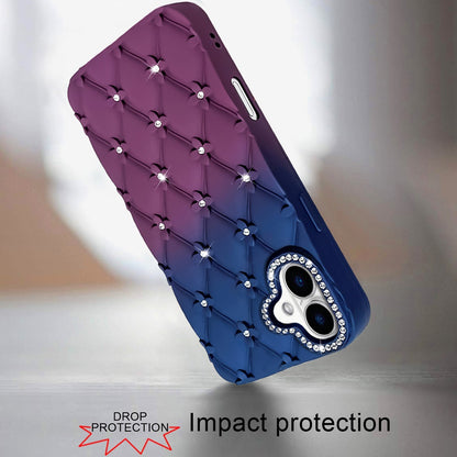 For Apple iPhone 17 (6.3") Fashion Flower Design Sparkle Glitter Shimmer Rhinestone Bling Floral Accents, Leather Texture TPU Case Cover