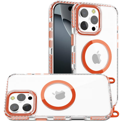 Phone Case for Apple iPhone 16 Pro Max Transparent Magnetic Lanyard Shockproof Hybrid Clear Grip Durable Camera Protection TPU Anti-Slip Design Cover Cosmic Orange