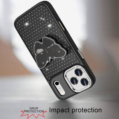 For Apple iPhone 17 Pro (6.3") Butterfly Moveable Grip 3D Pop Stand Full Diamond Bling Sparkling TPU Fashion Hybrid Case Cover