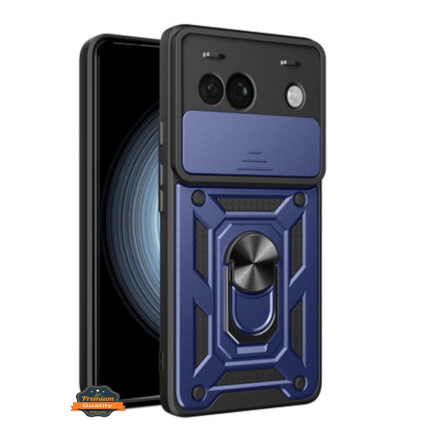 For Google Pixel 9A Hybrid Shockproof, Built-in Sliding Camera Lens Protection with Magnetic Finger Ring Stand Holder Case Cover