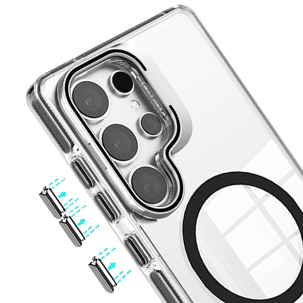 For Samsung Galaxy S26 Ultra Built-in Camera Kick-Stand, Compatible with MagSafe, Transparent Colorful Edged Tough Hybrid TPU Case Cover Clear Black