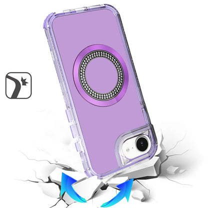 For Apple iPhone 17E /16E Magnetic Circle Compatible with Magsafe, Hybrid Chrome 3in1 Transparent Shockproof TPU Bumper Case Cover Purple