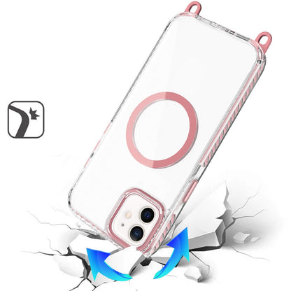 For Apple iPhone 11 Clear Magnetic Frame PC Back Shockproof Protective Case with Detachable Lanyard Strap, Compatible with MagSafe Case Cover