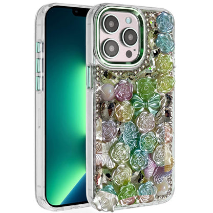 For Apple iPhone 13 Pro Max Muti-Color Floral Fashion Bling Crystal 3D Full Diamonds Stones Sparkle Rhinestone Glitter Hybrid Case Cover Purple