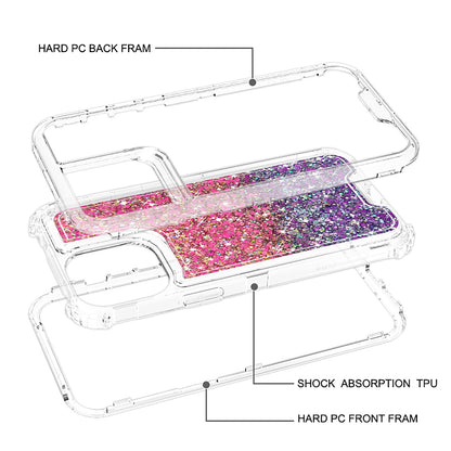 For Samsung Galaxy A26 Epoxy Bling Glitter Sparkly 3-in-1 Transparent Hybrid Full-Body Shockproof PC Bumper Case Cover Hot Pink + Purple