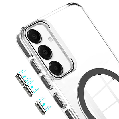 For Samsung Galaxy A06 Built-in Camera Kick-Stand, Compatible with MagSafe, Transparent Colorful Edged Tough Hybrid TPU Case Cover Clear Black