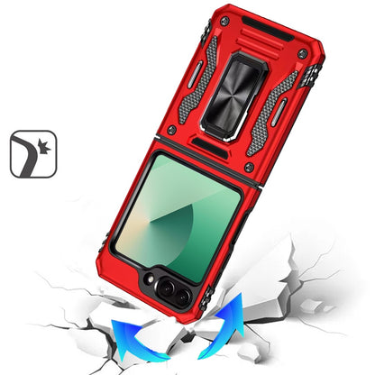 For Samsung Galaxy Z Flip 7 Tough Hybrid Case with Movable Camera Window & Metal Ring Stand Shockproof Case Cover