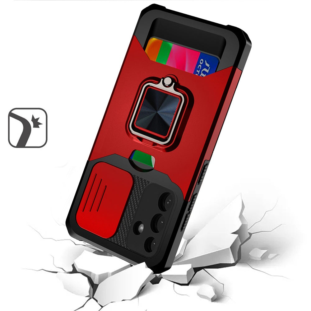 For Samsung Galaxy A57 Wallet Case with Ring Stand & Slide Camera Cover Back Credit Card Slot Holder, Military Grade Case Cover