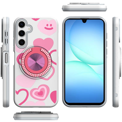 For Samsung Galaxy A17 5G Pattern Design Hybrid with Invisible Ring Stand & Magnetic Back, Shockproof Protective Grip Case Cover