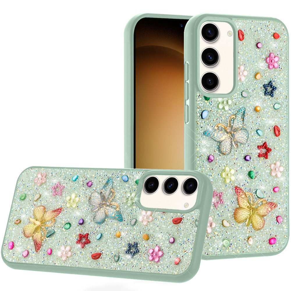 For Motorola Moto G 5G 2025 Diamond Butterfly 3D Glitter Bling Design, Slim Hybrid Sparkle Protective Cover TPU for Women Girls Case Cover Teal