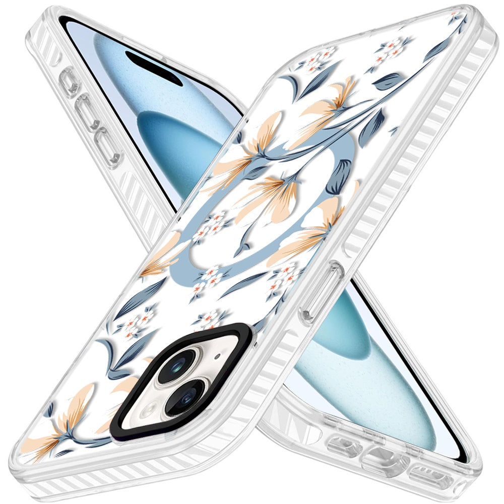 For iPhone 15 (6.1") Magnetic Hybrid Stylish Design IMD Pattern, Compatible with MagSafe, Slim TPU Case Cover
