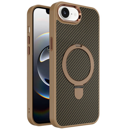 For Apple iPhone 17E /16E Hybrid Carbon Fiber Design with MagSafe Compatible [Magnetic Circle], Ring Stand Shockproof Slim TPU Case Cover