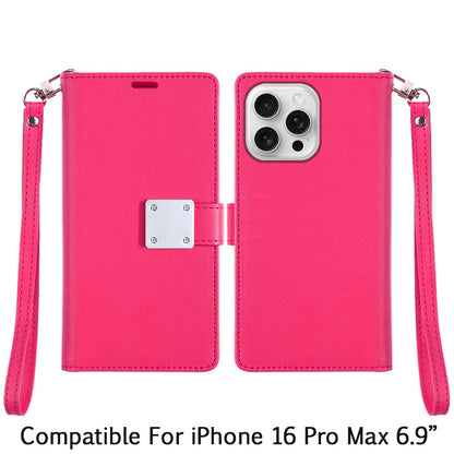 For iPhone 16 Pro Max (6.9") Wallet Cases PU Leather with Credit Card /ID /Cash Holder Slot Dual Flip Book Pouch, Stand and Strap Case Cover