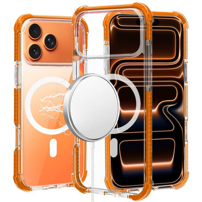 Phone Case for Apple iPhone 17 Pro Max (6.9") Acrylic Magnetic Circle Transparent Shockproof Frame Hybrid 2.5mm Tough Clear Drop Protection Slim Durable Cover Cosmic Orange