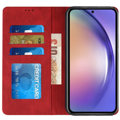 For Apple iPhone 16 Pro (6.3") Premium Wallet PU Vegan Leather ID Credit Card Slot Money Holder with Magnetic Closure Pouch Flip Case Cover Red