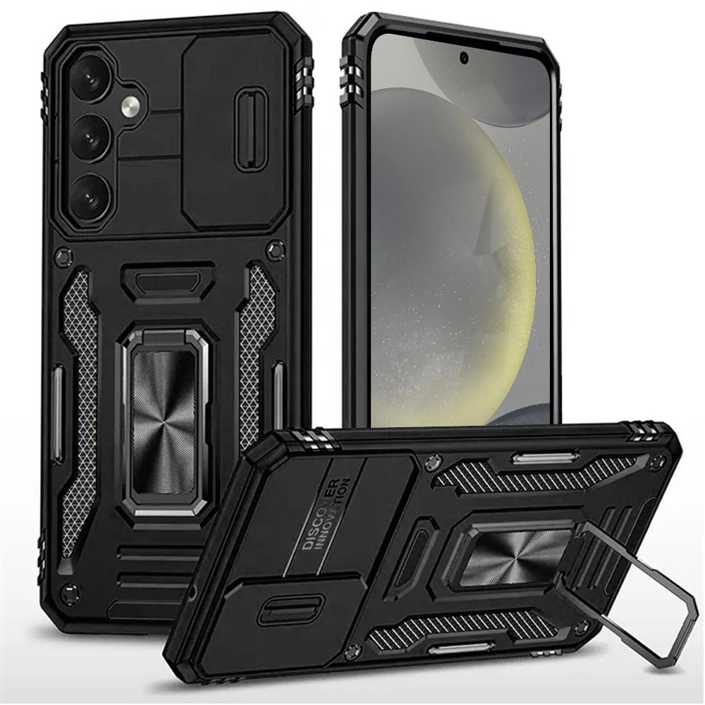 For Samsung Galaxy S25 /S24 Tough Hybrid Case with Movable Camera Window & Metal Ring Stand Shockproof Case Cover