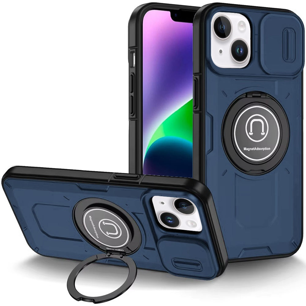 For Apple iPhone 12 /12 Pro Build in Invisible Magnetic Ring Stand with Slide Camera Protector, fit Magnetic Car Mount [Compatible with MagSafe] Case Cover