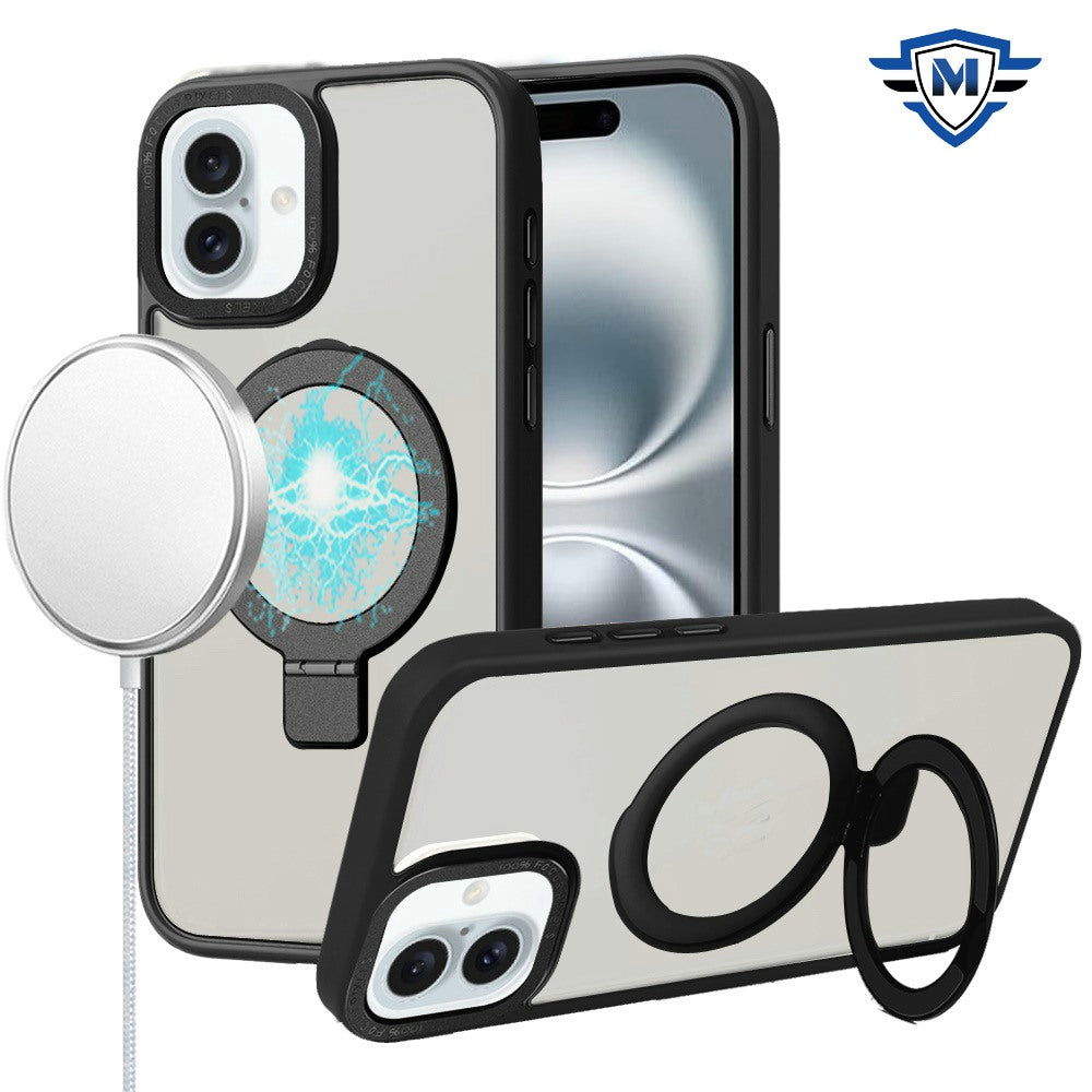 For Apple iPhone 16 Plus (6.7") Premium Magnetic Metal Matte Built-in Compatible with MagSafe Stand Hybrid Shock TPU Case Cover