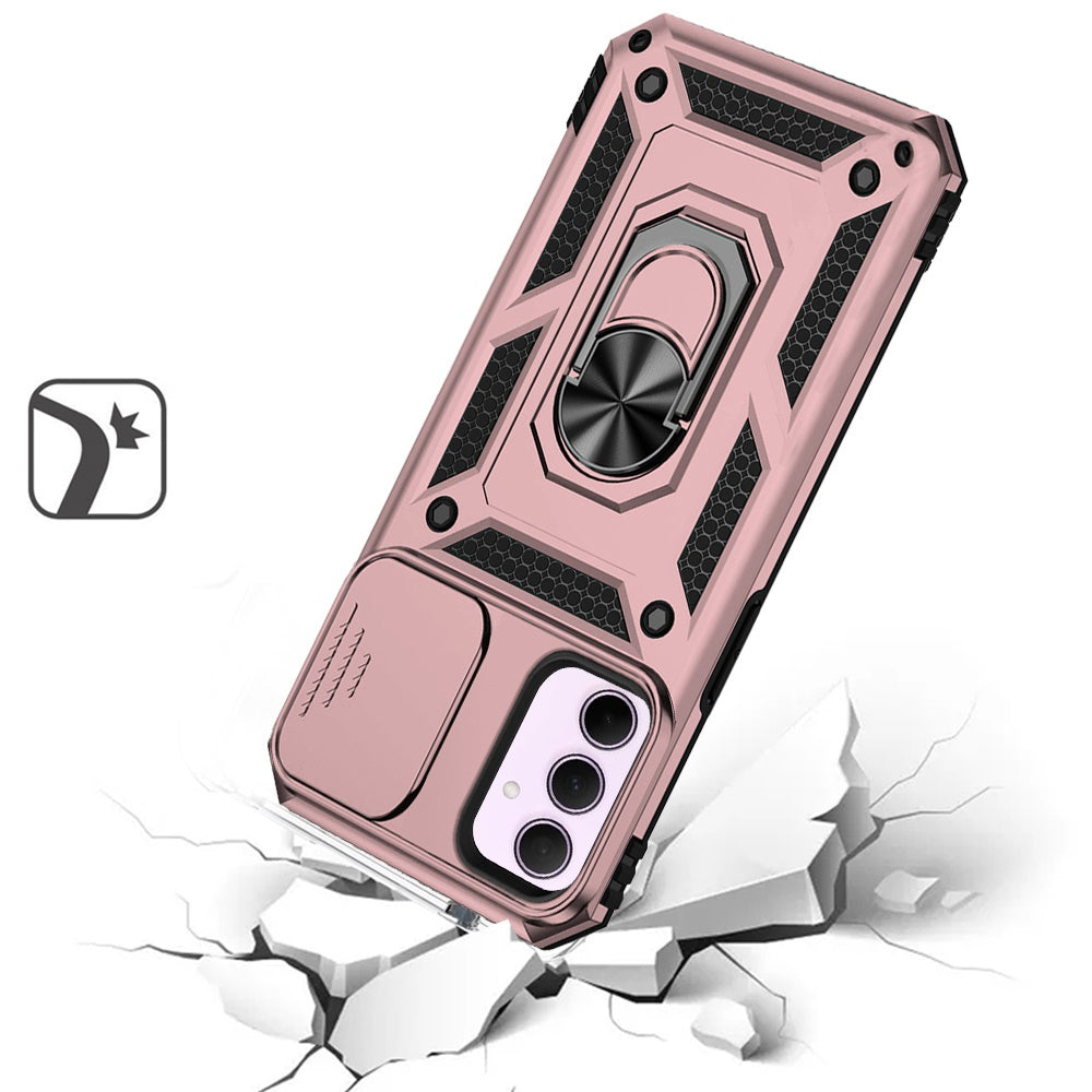 For Motorola Moto G 5G 2025 Hybrid Ring Shockproof with 360° Rotate Ring Kickstand, Camera Lens Protection, Soft Edge Bumper Case Cover Rose Gold