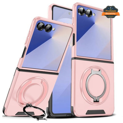 For Samsung Galaxy Z Flip 7 Hybrid Case with 360° Magnetic Ring Stand, Camera Slide Protector & Compatible with MagSafe Case Cover