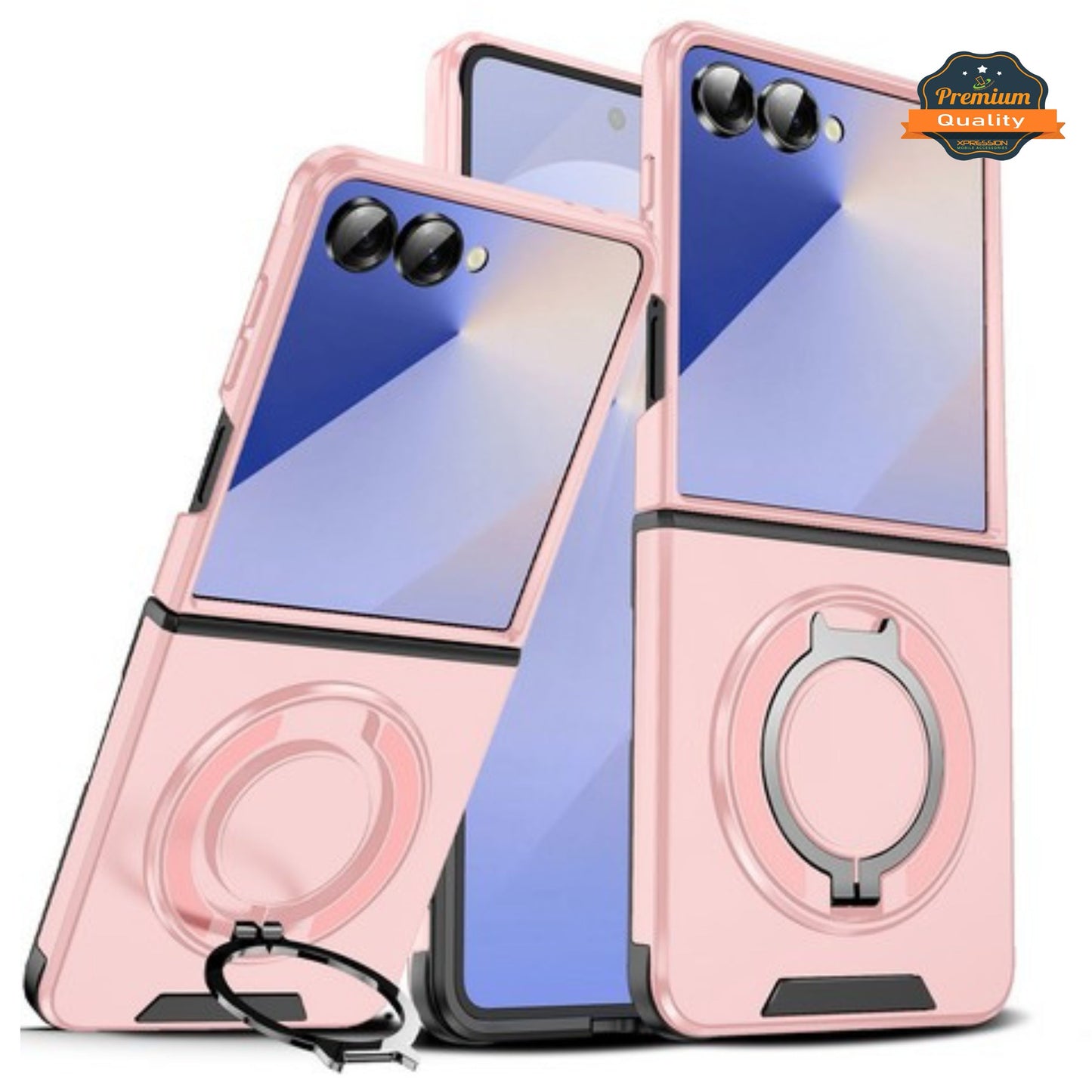 For Samsung Galaxy Z Flip 7 Hybrid Case with 360° Magnetic Ring Stand, Camera Slide Protector & Compatible with MagSafe Case Cover