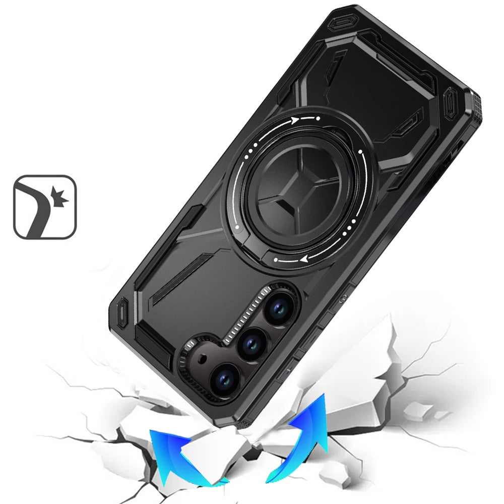 For Samsung Galaxy S23 Hybrid Magnetic Ring and 360° Rotational Kickstand with MagSafe Compatible, Military Grade Drop Protection Case Cover Black